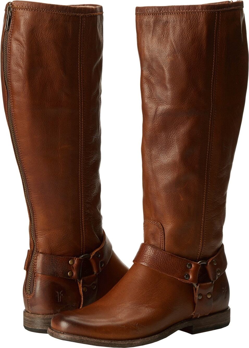 FRYE WOMENS PHILLIP HARNESS TALL BOOT WIDE CALF COGNAC SOFT VINTAGE 6 M US